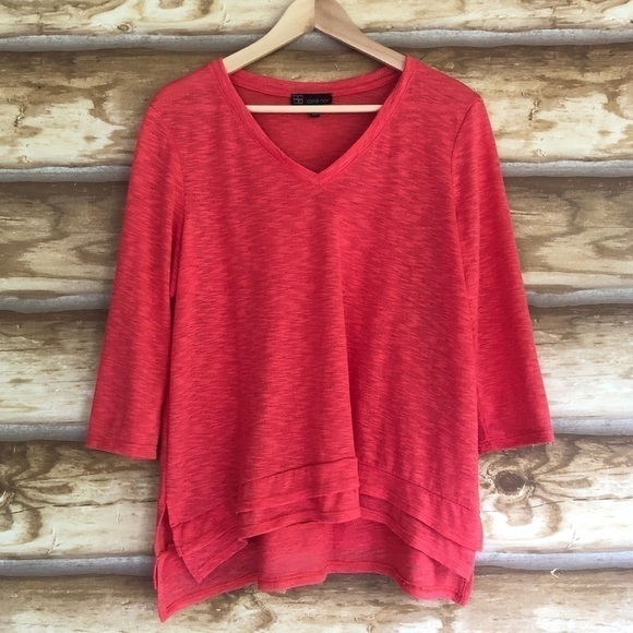 Carre Noir 3/4 sleeve burnout v-neck top size large - Picture 2 of 9